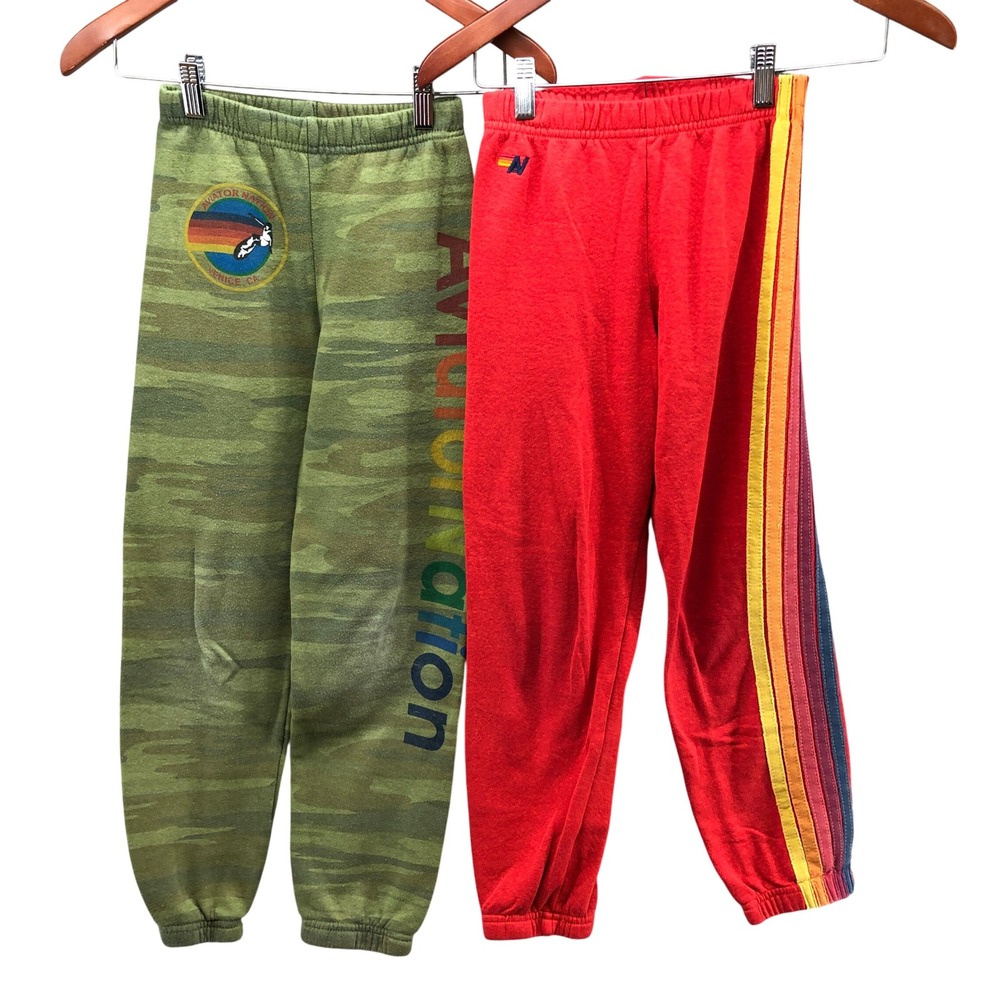 Aviator Nation Sweatpants Bundle Unisex Size 10 Kids Green Camo Red Rainbow Logo